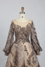 Lace V-Neck A-Line Mother of the Bride Dress with Long Sleeves KS002