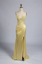 Wholesale Yellow Off-Shoulder Lace Prom Dress with Slit 33195b