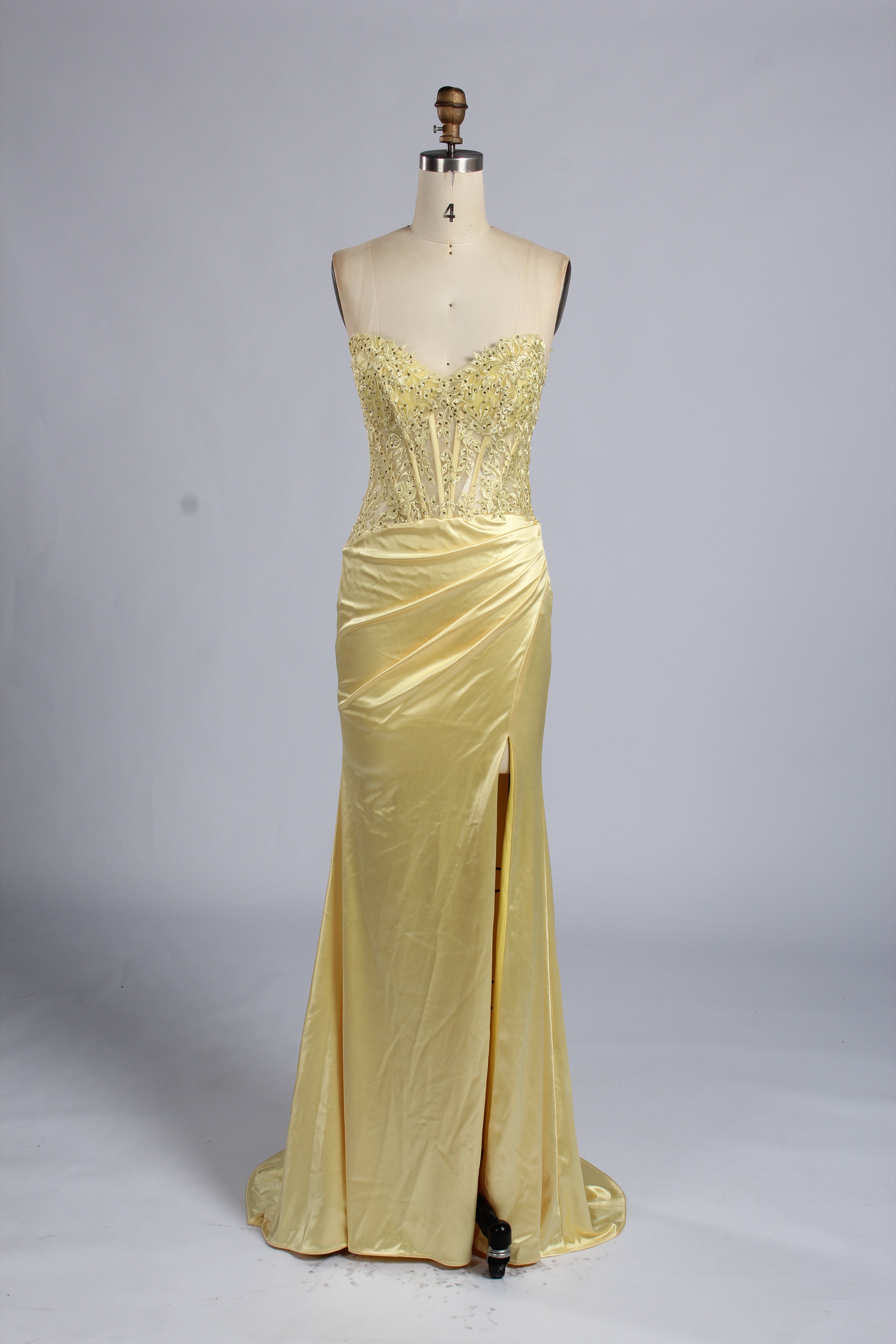 Wholesale Yellow Off-Shoulder Lace Prom Dress with Slit 33195b