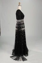 Black Beaded Cape Sleeves A-Line Mother of the Bride Dress MC160