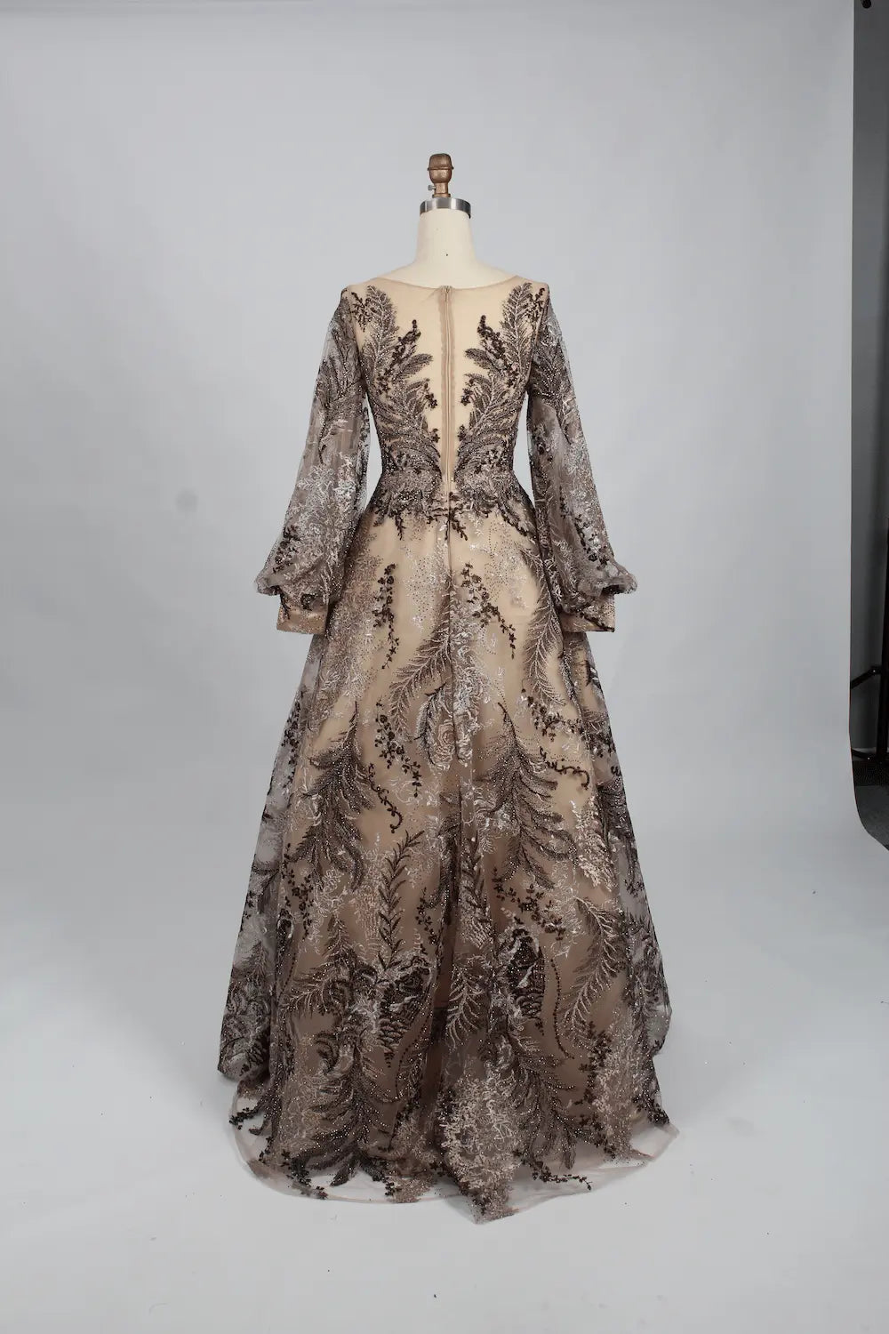 Lace V-Neck A-Line Mother of the Bride Dress with Long Sleeves KS002