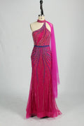 Beaded One-Shoulder Mermaid Evening Dress with Draped Cape KY042