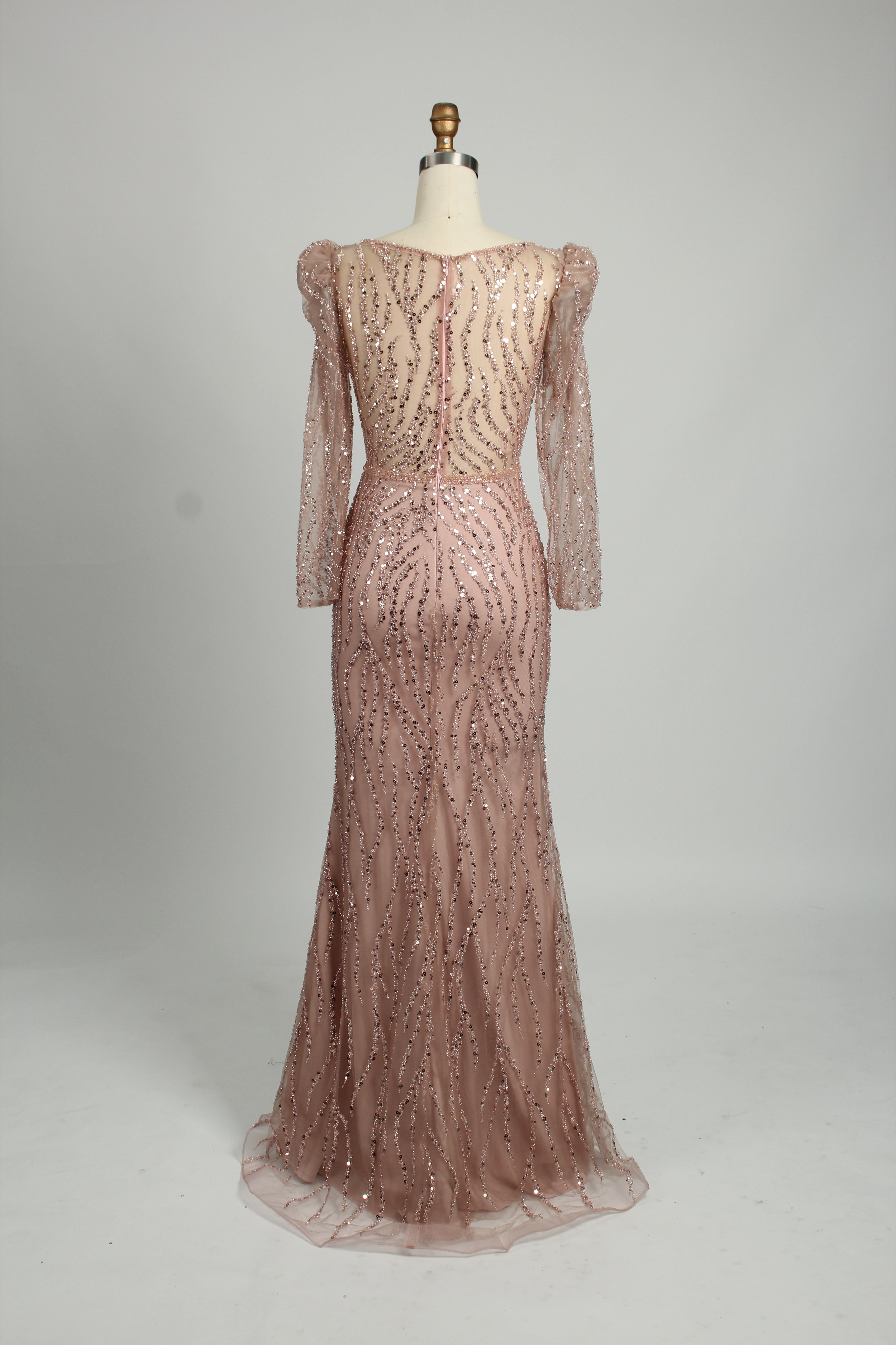 Wholesale Lilac Sequin Long-Sleeve Mermaid Prom Dress MC088
