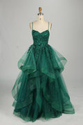 Wholesale Emerald Green Tiered Ruffled Ball Gown 33231