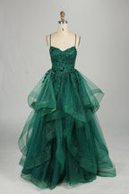 Wholesale Emerald Green Tiered Ruffled Ball Gown 33231