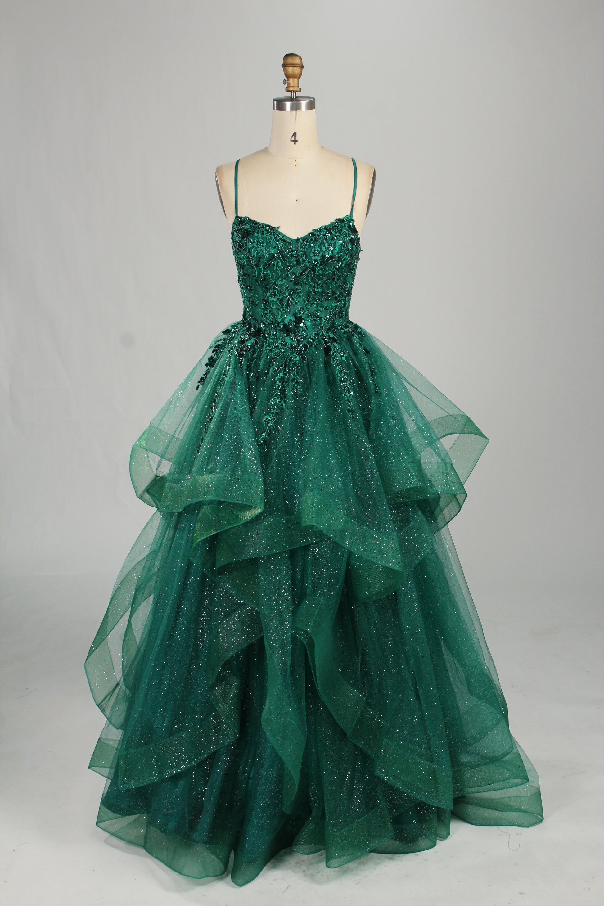 Wholesale Emerald Green Tiered Ruffled Ball Gown 33231