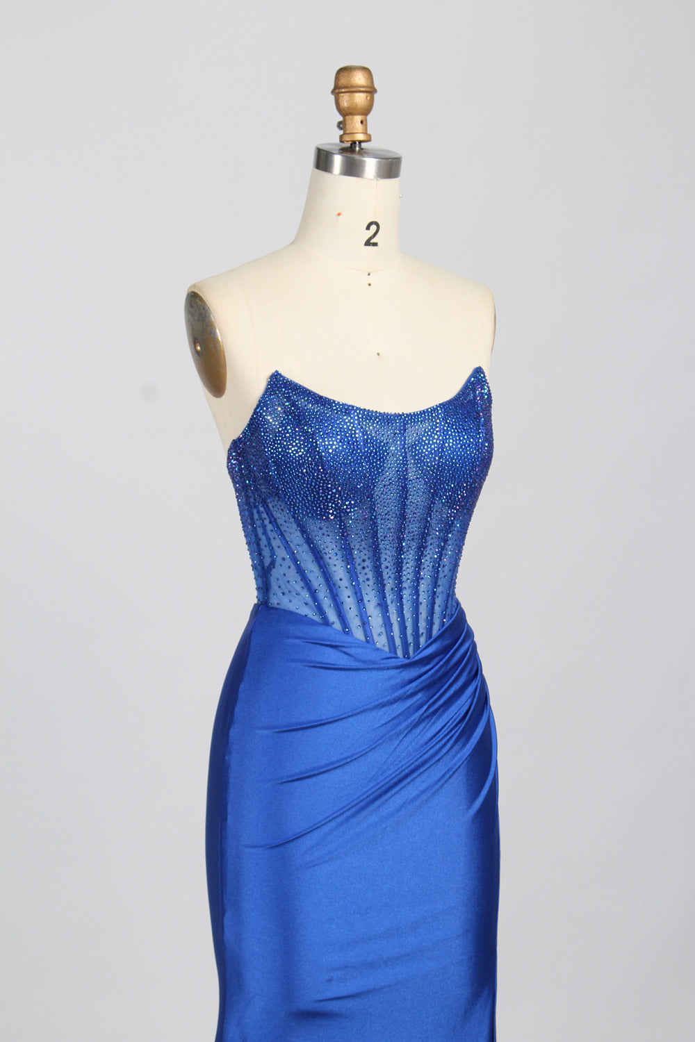 Elegant Strapless Beaded Satin Mermaid Prom Dress 33019