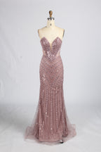 Wholesale Champagne Sequin Strapless Evening Gown 33272