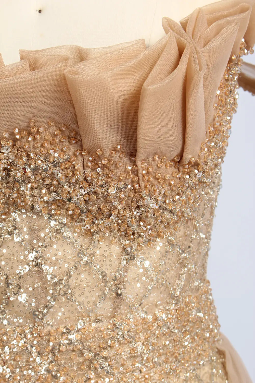 Gold Off the Shoulder Beaded Mermaid Tulle Overskirt Mother of the Bride Gown MC164
