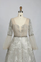 Ivory Modern A-Line Mother of the Bride Dress with Sheer Sleeves KS008