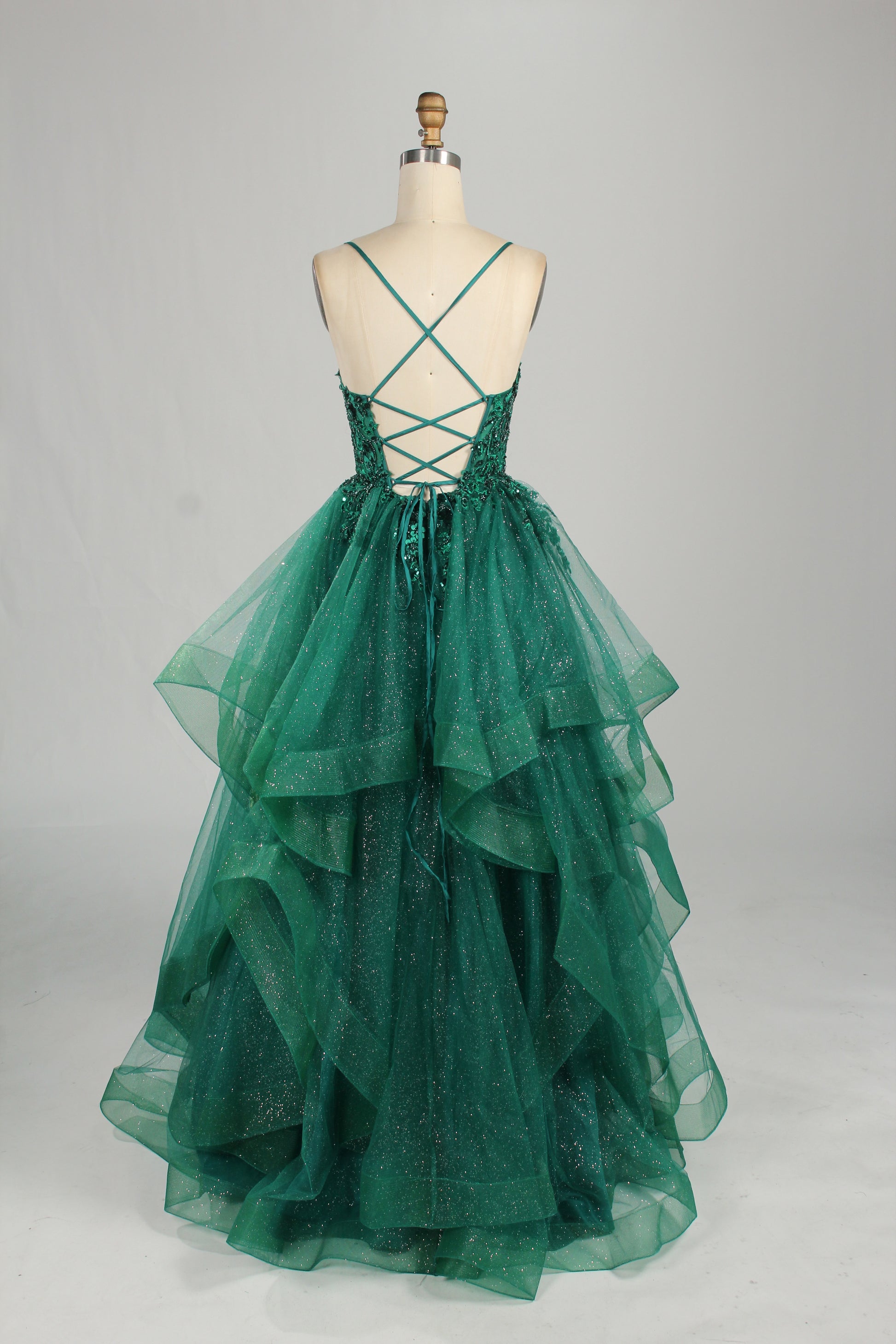 Wholesale Emerald Green Tiered Ruffled Ball Gown 33231