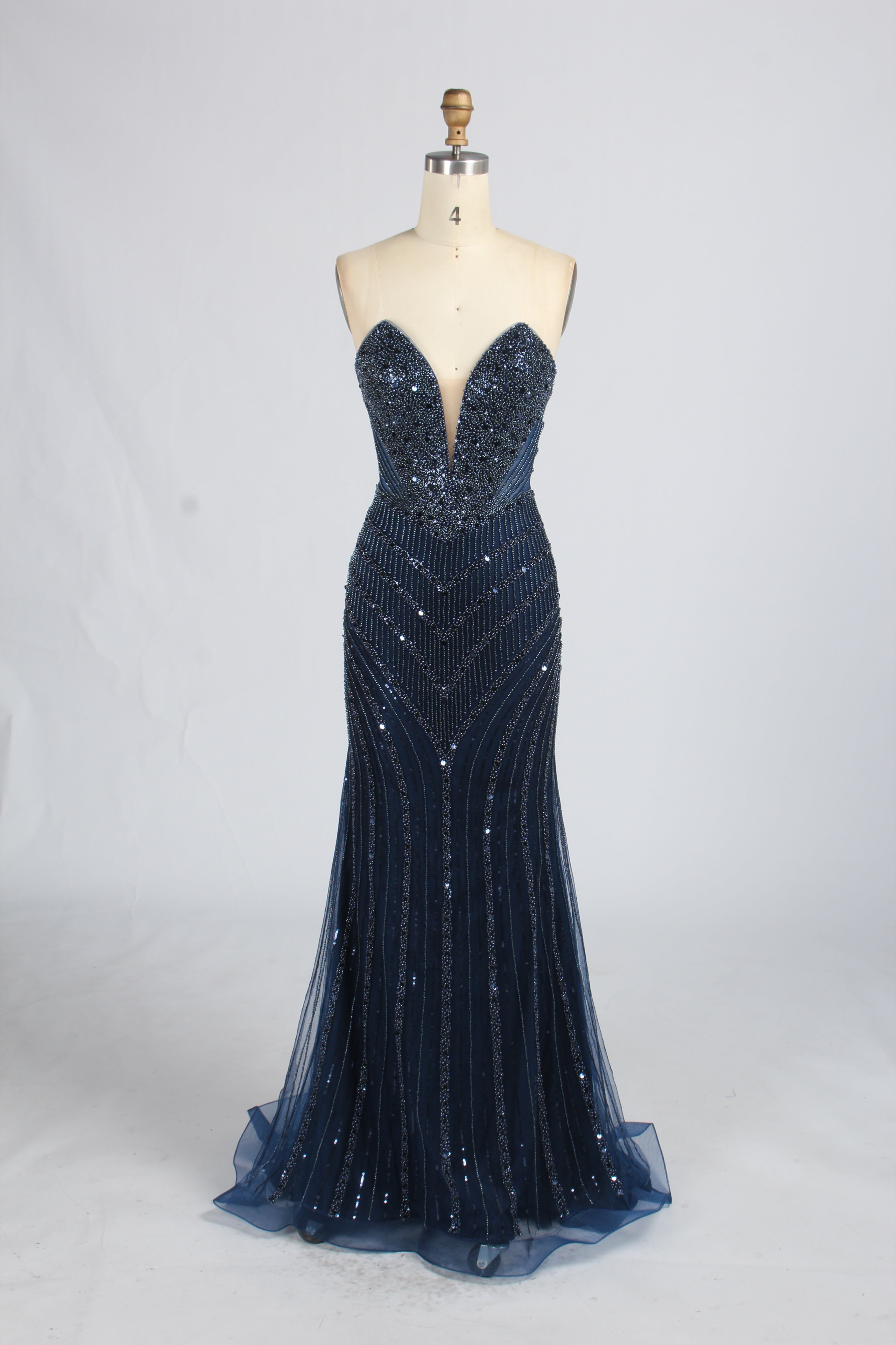 Wholesale Champagne Sequin Strapless Evening Gown 33272