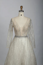 V-Neck Lace A-Line Mother of the Bride Dress with Long Sleeves KS009