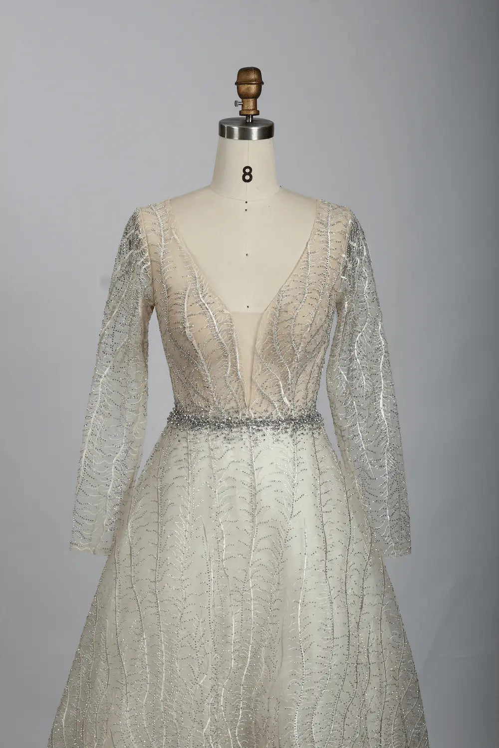 V-Neck Lace A-Line Mother of the Bride Dress with Long Sleeves KS009