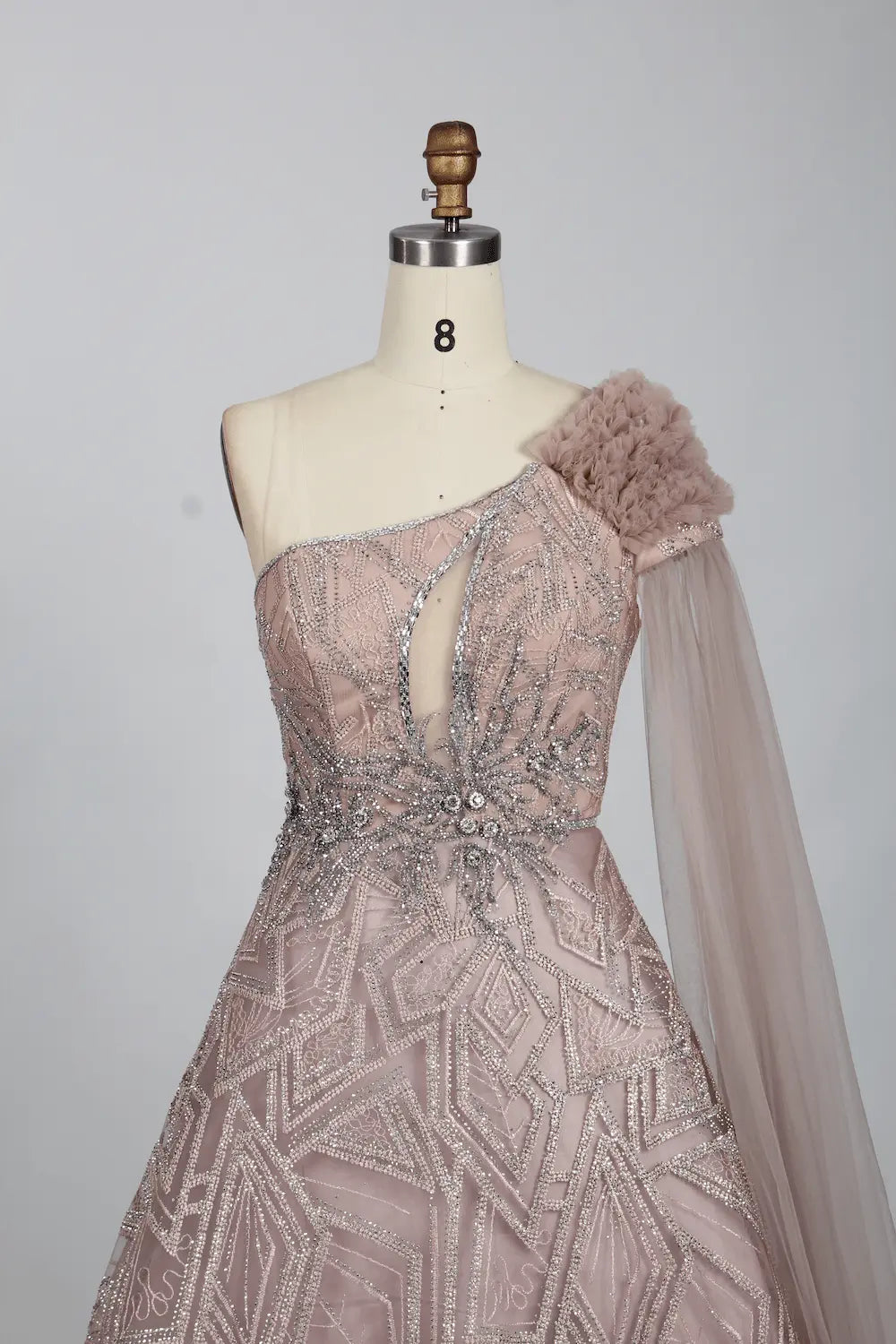 One Shoulder A-Line Mother of the Bride Dress with Asymmetric Sleeves KS013