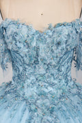 Wholesale Light Blue Off - Shoulder Quinceanera Ball Gown 32880
