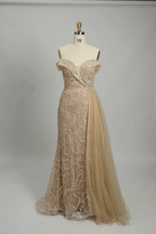 Gold Sequin Off the Shoulder Mermaid Evening Dress MK131