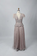 V-Neck Embellished A-Line Mother of the Bride Dress with Flutter Sleeves MC069