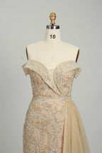 Gold Sequin Off the Shoulder Mermaid Evening Dress MK131