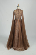 Sequin High Neck A-Line Mother of the Bride Dress with Cape Sleeves MK156