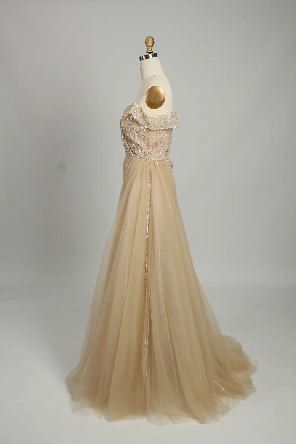 Gold Sequin Off the Shoulder Mermaid Evening Dress MK131
