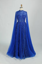 Sequin High Neck A-Line Mother of the Bride Dress with Cape Sleeves MK156