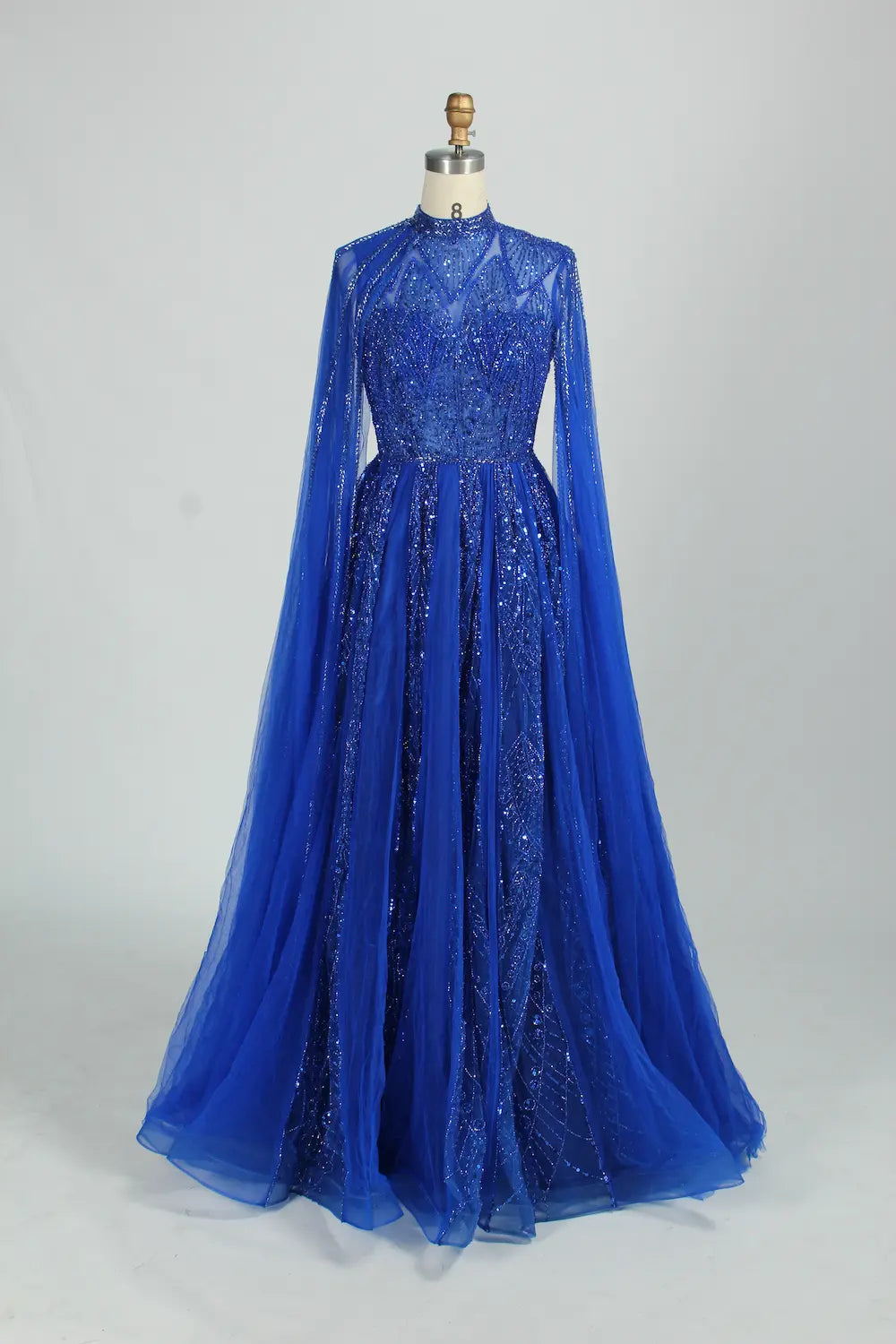 Sequin High Neck A-Line Mother of the Bride Dress with Cape Sleeves MK156