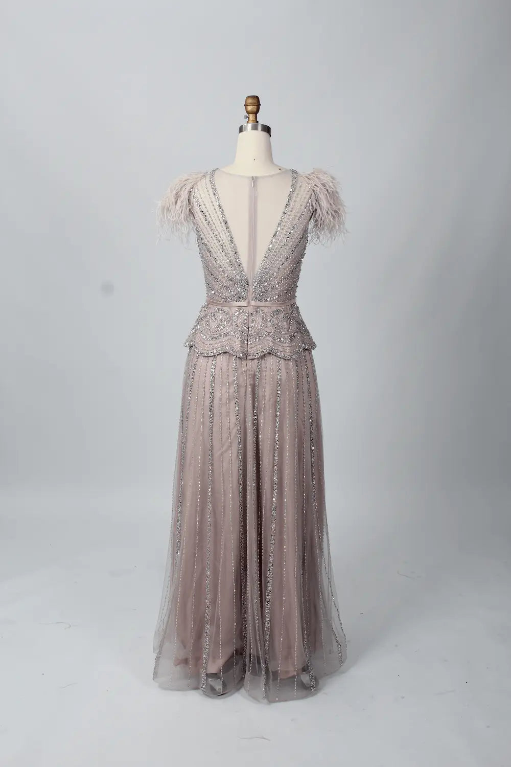 V-Neck Embellished A-Line Mother of the Bride Dress with Flutter Sleeves MC069