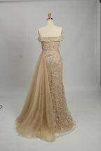 Gold Sequin Off the Shoulder Mermaid Evening Dress MK131