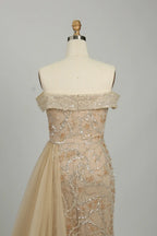 Gold Sequin Off the Shoulder Mermaid Evening Dress MK131