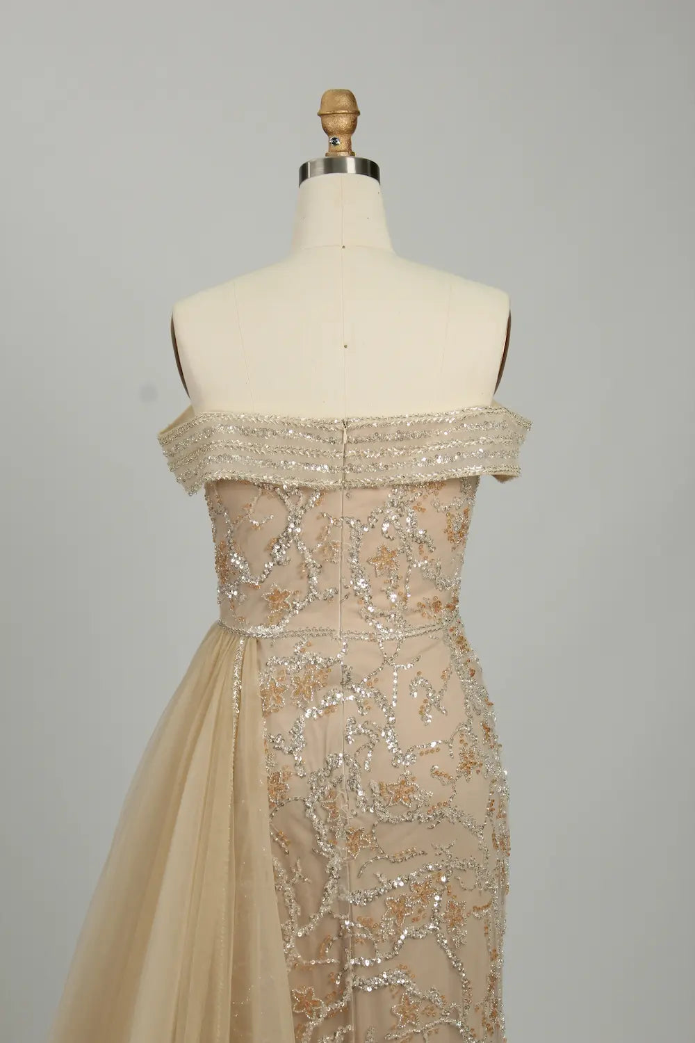 Gold Sequin Off the Shoulder Mermaid Evening Dress MK131