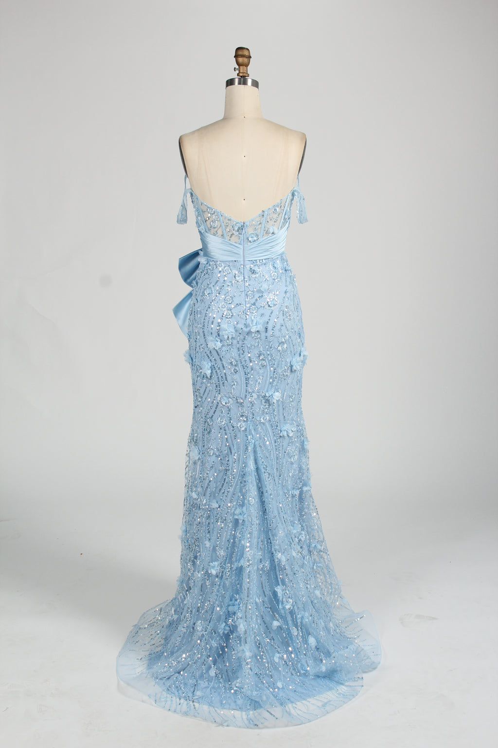 Wholesale Baby Blue Sequin Mermaid Prom Dress with Bow 33127