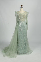 Sequin Long Sleeve Mother of the Bride Dress with Side Train MK155