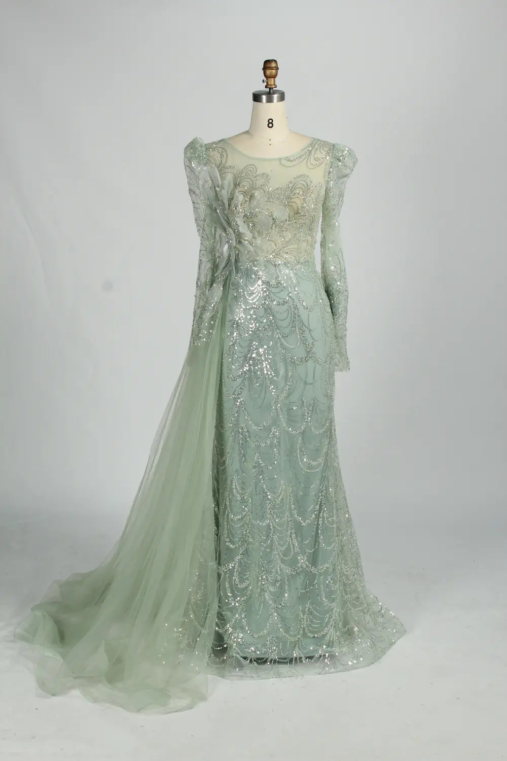 Sequin Long Sleeve Mother of the Bride Dress with Side Train MK155