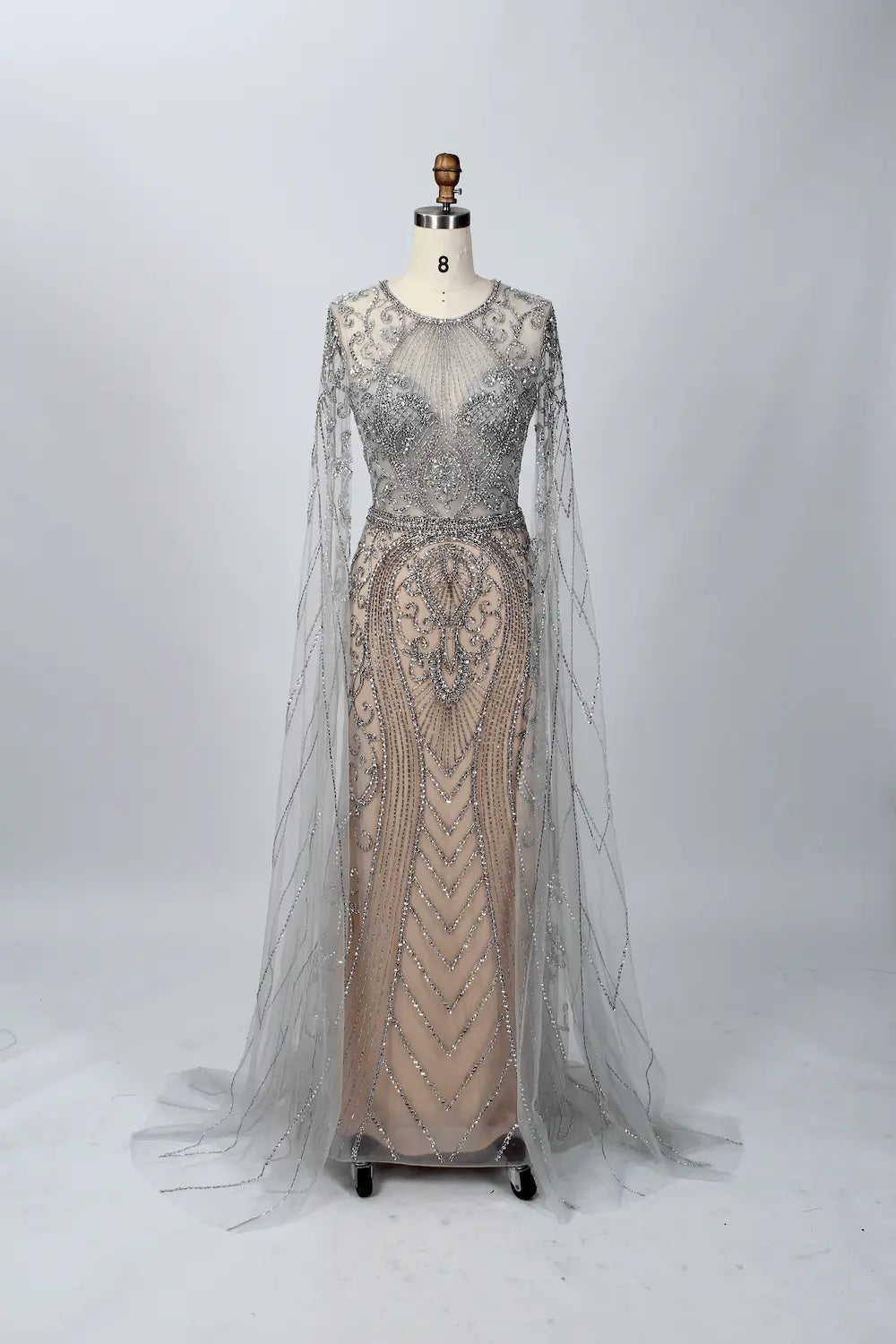 Sophisticated Fit-and-Flare Mother of the Bride Dress with Long Sleeves MC072
