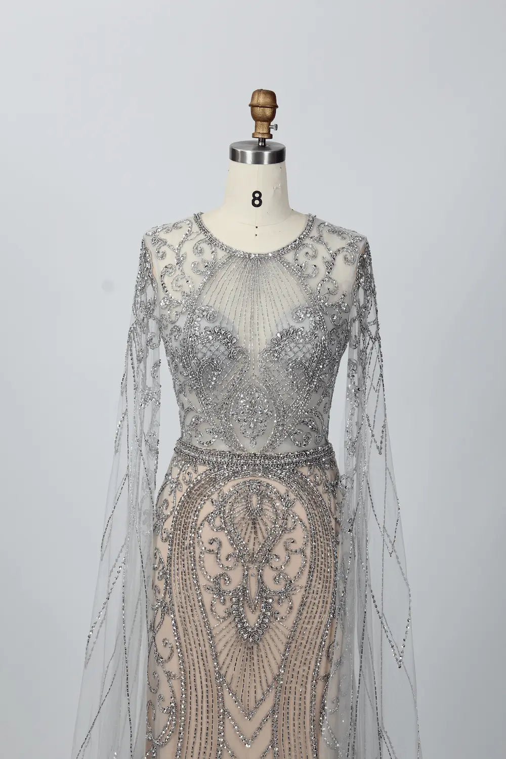 Sophisticated Fit-and-Flare Mother of the Bride Dress with Long Sleeves MC072
