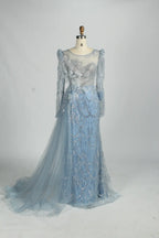 Sequin Long Sleeve Mother of the Bride Dress with Side Train MK155