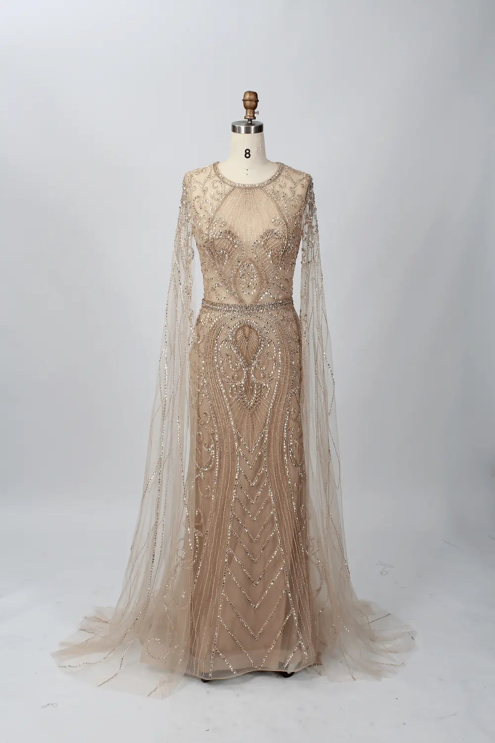 Sophisticated Fit-and-Flare Mother of the Bride Dress with Long Sleeves MC072