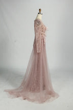 Sequin Long Sleeve Mother of the Bride Dress with Side Train MK155