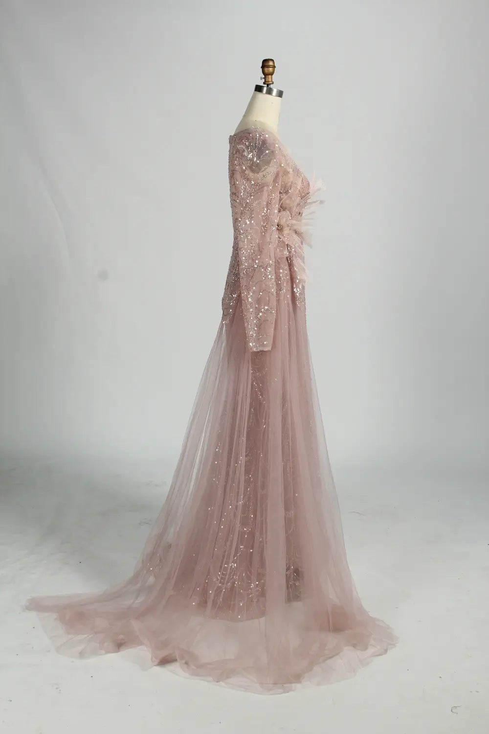 Sequin Long Sleeve Mother of the Bride Dress with Side Train MK155