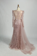 Sequin Long Sleeve Mother of the Bride Dress with Side Train MK155