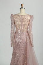 Sequin Long Sleeve Mother of the Bride Dress with Side Train MK155