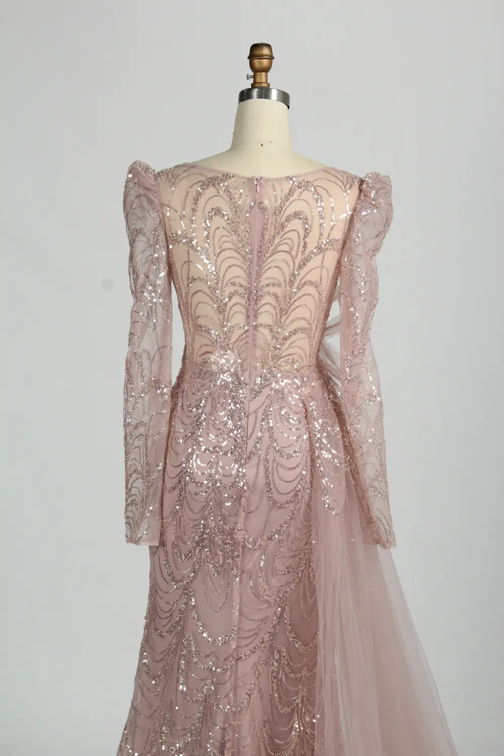 Sequin Long Sleeve Mother of the Bride Dress with Side Train MK155
