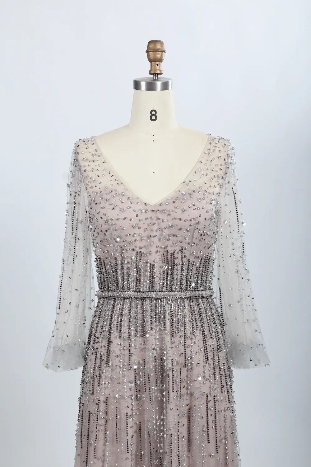 Blush Pink Embellished A-Line Mother of the Bride Dress with Long Sleeves MC047