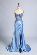 Wholesale Light Blue Strapless Sequin Mermaid Prom Dress 33407