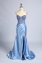 Wholesale Light Blue Strapless Sequin Mermaid Prom Dress 33407