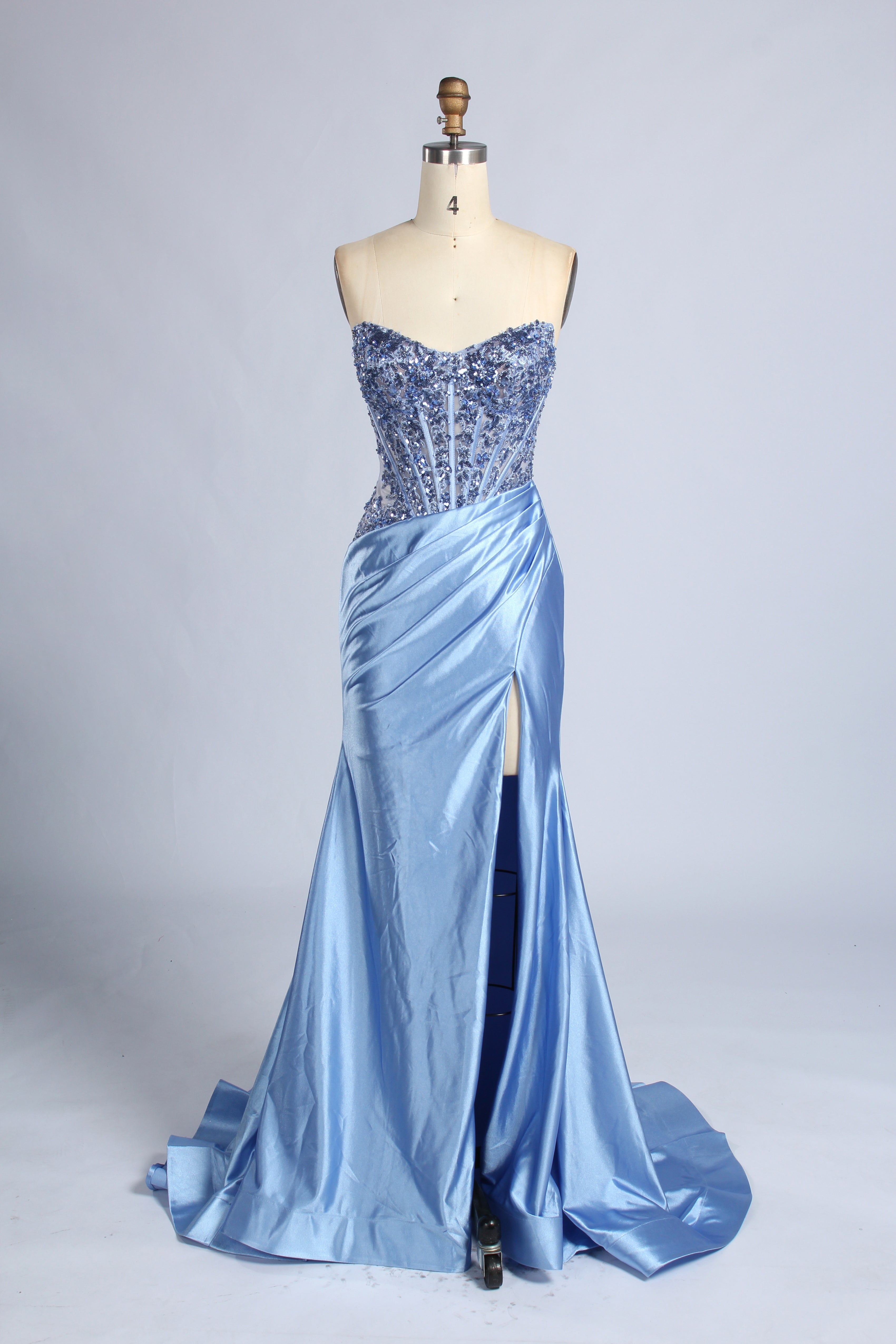 Wholesale Light Blue Strapless Sequin Mermaid Prom Dress 33407
