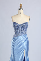 Wholesale Light Blue Strapless Sequin Mermaid Prom Dress 33407