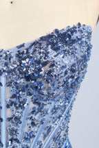 Wholesale Light Blue Strapless Sequin Mermaid Prom Dress 33407
