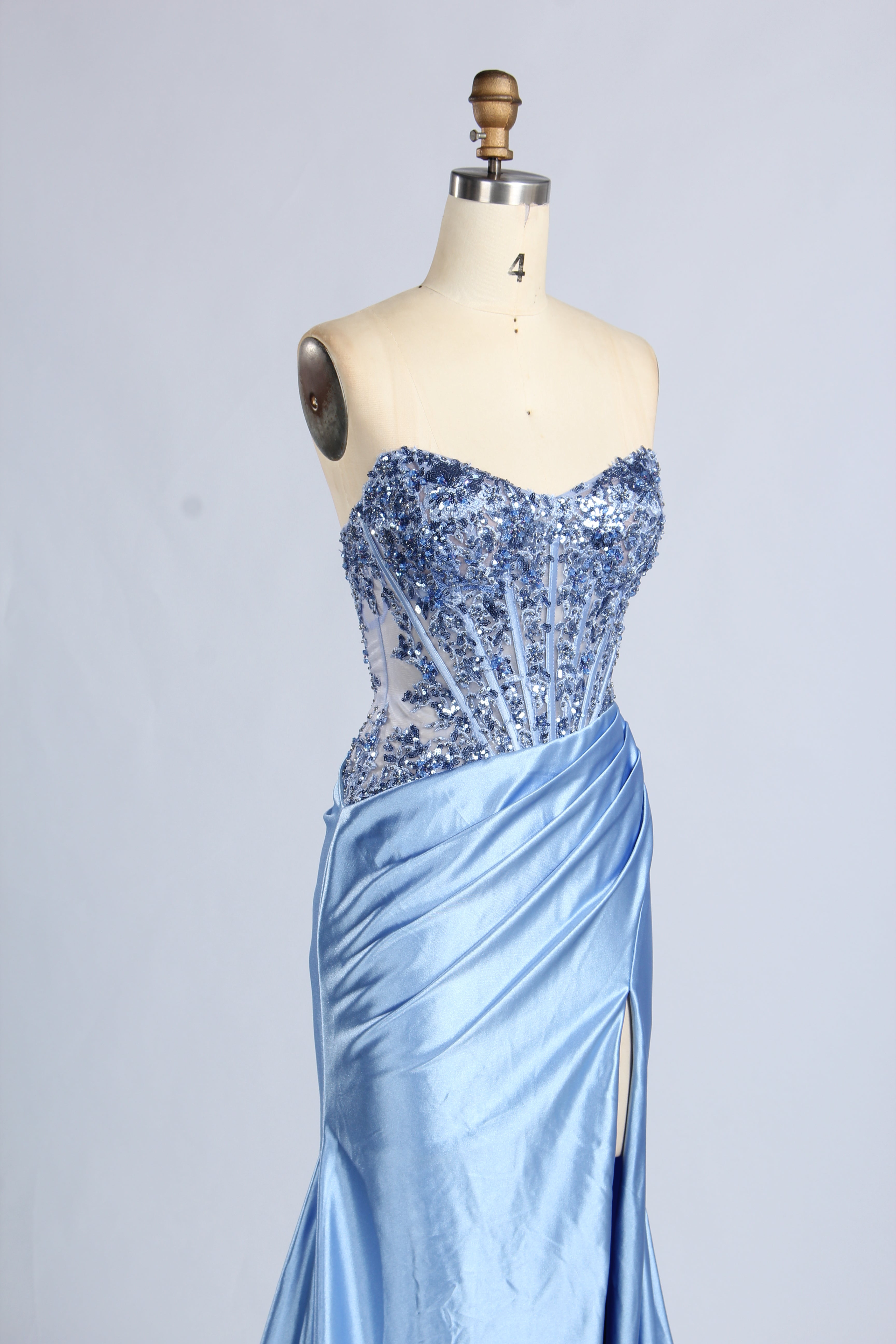 Wholesale Light Blue Strapless Sequin Mermaid Prom Dress 33407